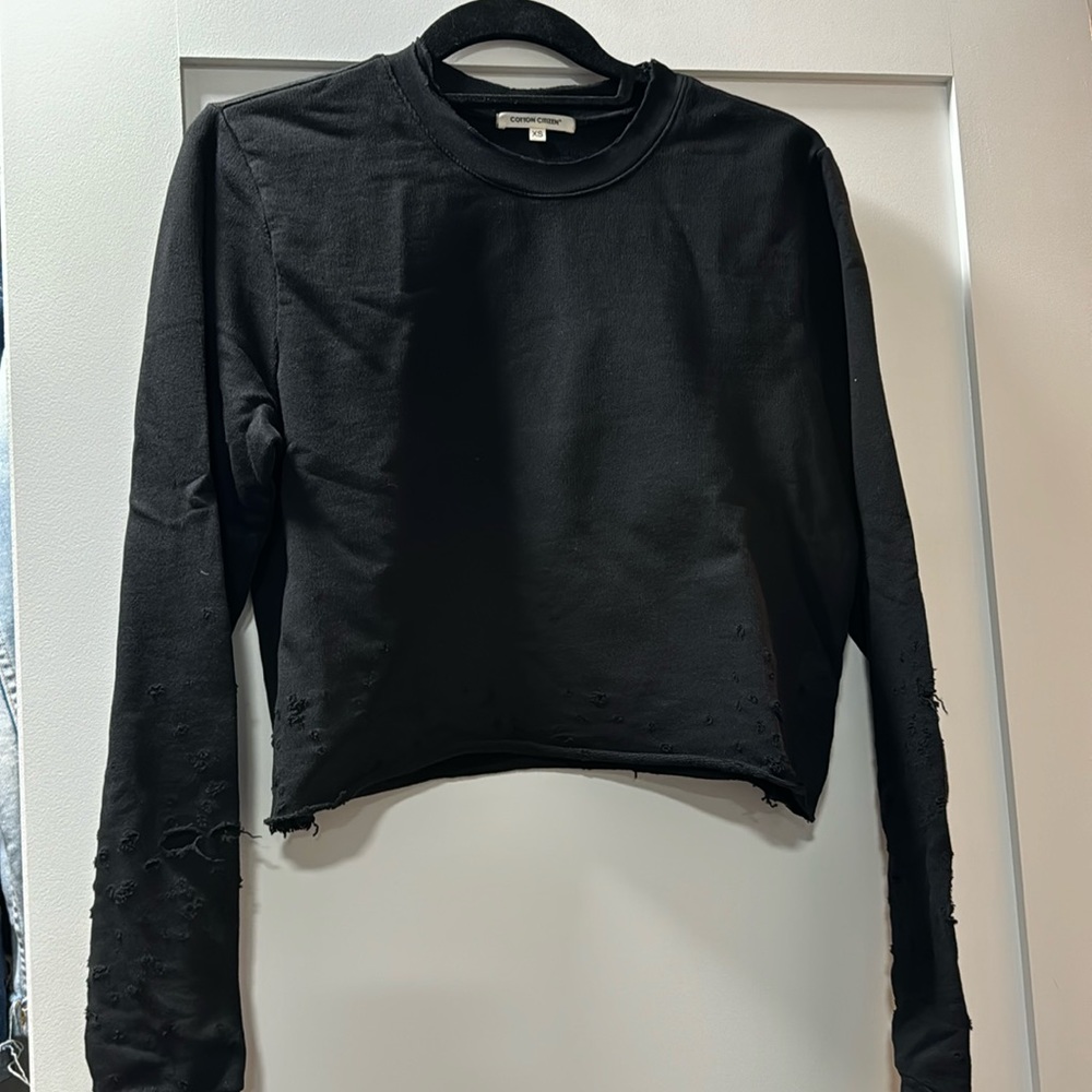 Cotton Citizen Cropped Distressed Sweatshirt XS Black
